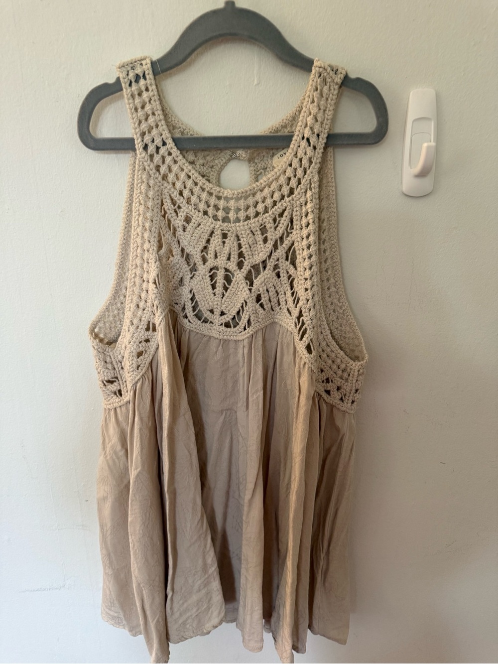 Boho Crochet-Back Tank Top in Beige